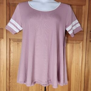 Lularoe NWT Women's Perfect T Scoop Neck Hi-Lo Hem Size M Mauve White Stripe $36